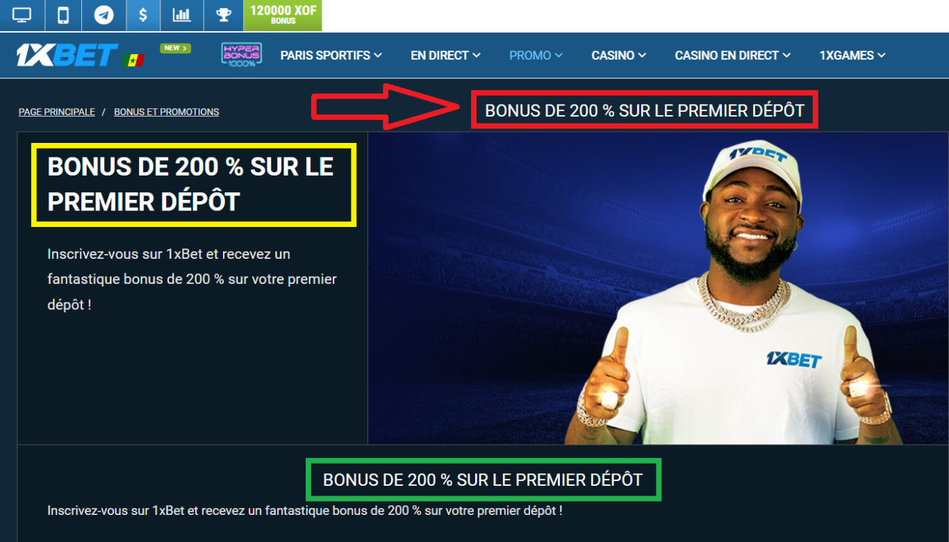 Détails sur le bonus de bienvenue 1xBet au Sénégal